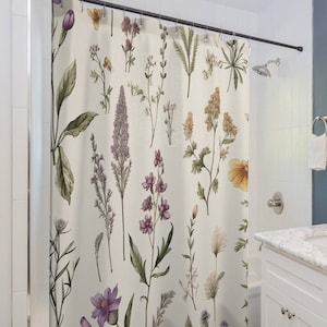Boho floral shower curtain floral bathroom decor curtain bridal gift cottagecore decor housewarming gift floral boho decor home decor