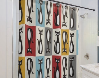 Cat lover shower curtain modern art bathroom decor bath curtain bridal gift cat bathroom decor housewarming gift bath curtain home decor
