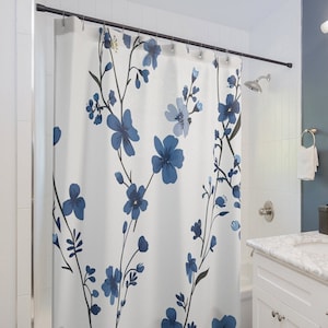 Cottage core shower curtain blue floral bathroom decor curtain bridal gift cottagecore decor housewarming gift floral boho decor home decor
