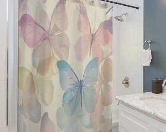 Pastel Butterfly Shower Curtain, Cottagecore Whimsical Bathroom Decor