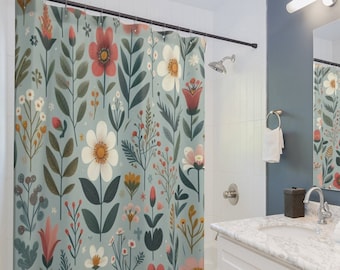 Elegante cortina de ducha floral escandinava decoración de baño botánico floral nórdico cortina de bañera moderna ducha nupcial o regalo de bienvenida