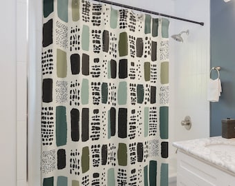 Eclectic Geometric Shower Curtain, Boho Bath Decor Gift