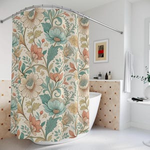 Vintage Spring Floral Shower Curtain, Boho Bathroom Decor, Elegant Cottage Core Shower Curtains, Home Decor, Gift for Her, Floral Design
