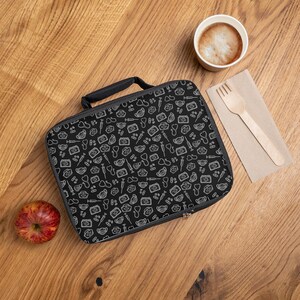Fun Black Lunch Bag for Kids, Cute Foodie Design, Kids School Lunchbox, Reusable Lunch Tote, Meal Prep Bag, Eco-Friendly Gift
