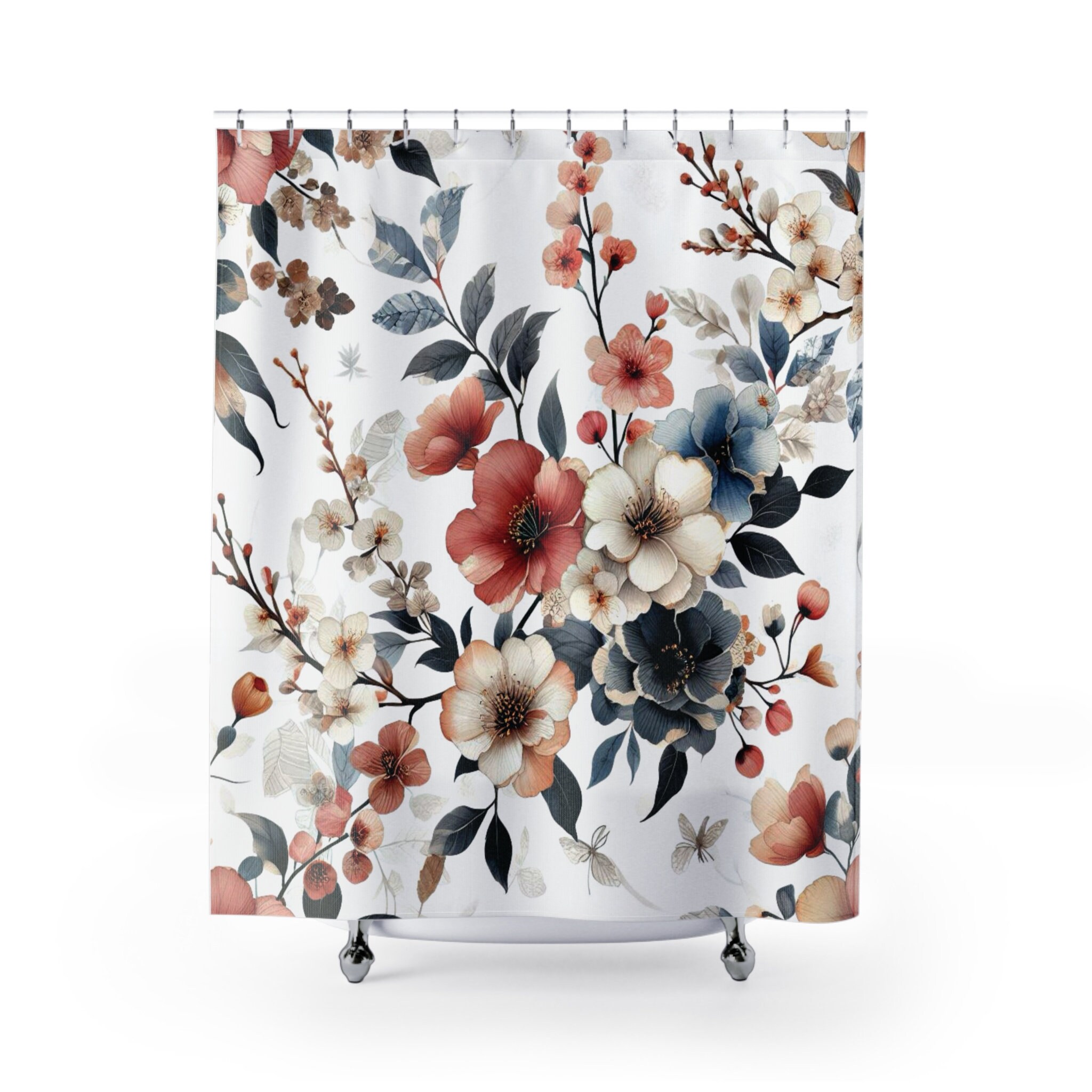 Japandi Roses Shower Curtain Japandi Floral Bathroom Cottagecore Decor