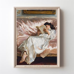 Elegant Lady Reading Home Decor Vintage-Inspired Art Print of a Relaxing Moment Digital Download Classic Interior Design Printable Wall Art
