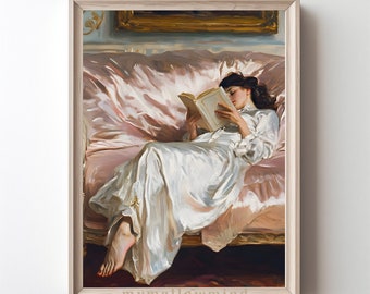 Elegant Lady Reading Home Decor Vintage-Inspired Art Print of a Relaxing Moment Digital Download Classic Interior Design Printable Wall Art