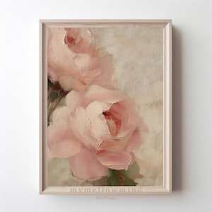 Vintage Roses Print Blush Pink Rose Oil Painting Romantic Flower Artwork Shabby Chic Printable Art Minimalist Rose Decor Print