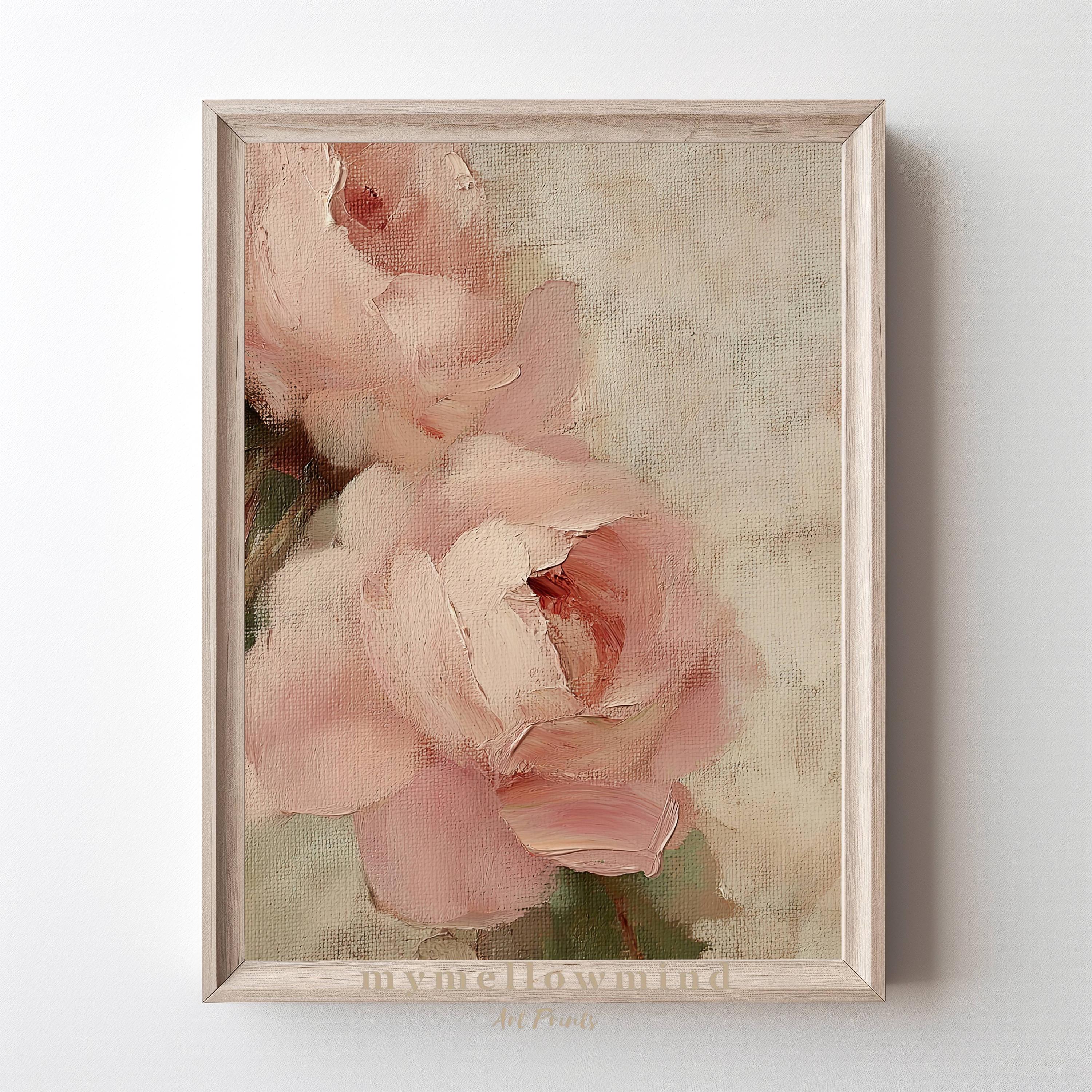 Vintage Roses Print Blush Pink Rose Oil Painting Romantic Flower