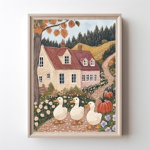 Duck with Pumpkin Cottagecore Fall Print: Rustic Farmhouse Decor (Digital Download)