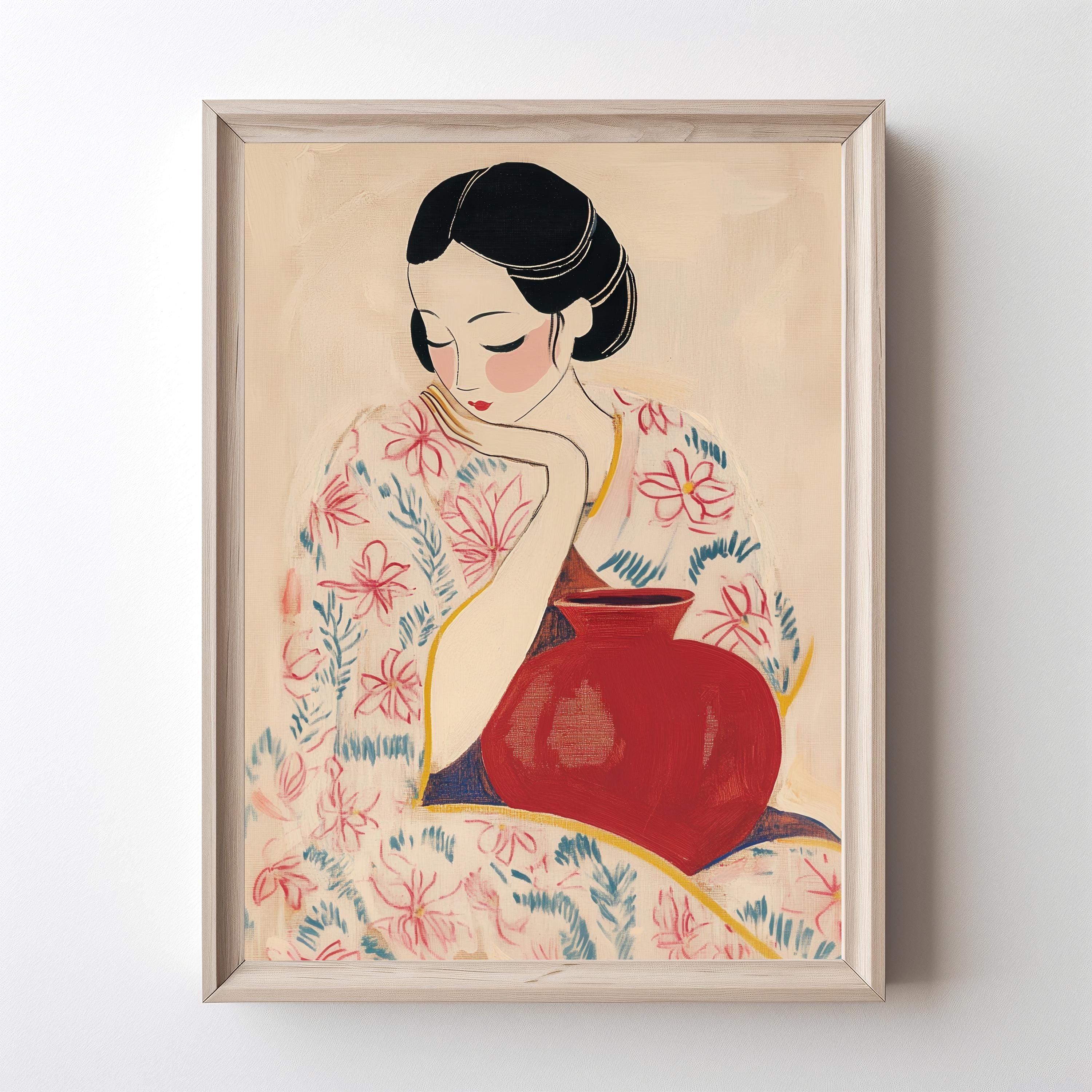 Japanese Woman in Kimono Art Print Abstract Woman Portrait Oil Painting ...