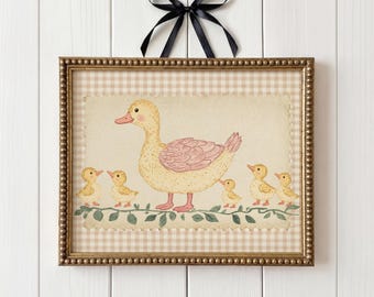 Vintage Duck Nursery Wall Art Mother Duck and Ducklings Print Cottagecore Baby Room Decor Farmhouse Nursery Art for Kids Rooms Wall Art Duck