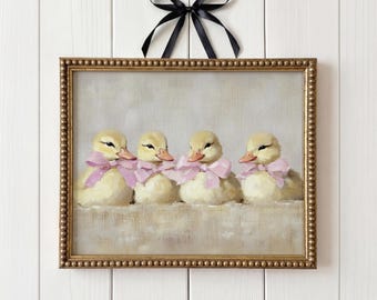 "Vintage Entenküken "" Ölgemälde ""Print: shabby chic"" Geschenk Deko Deko fürs Kinderzimmer ( 1er Set)"