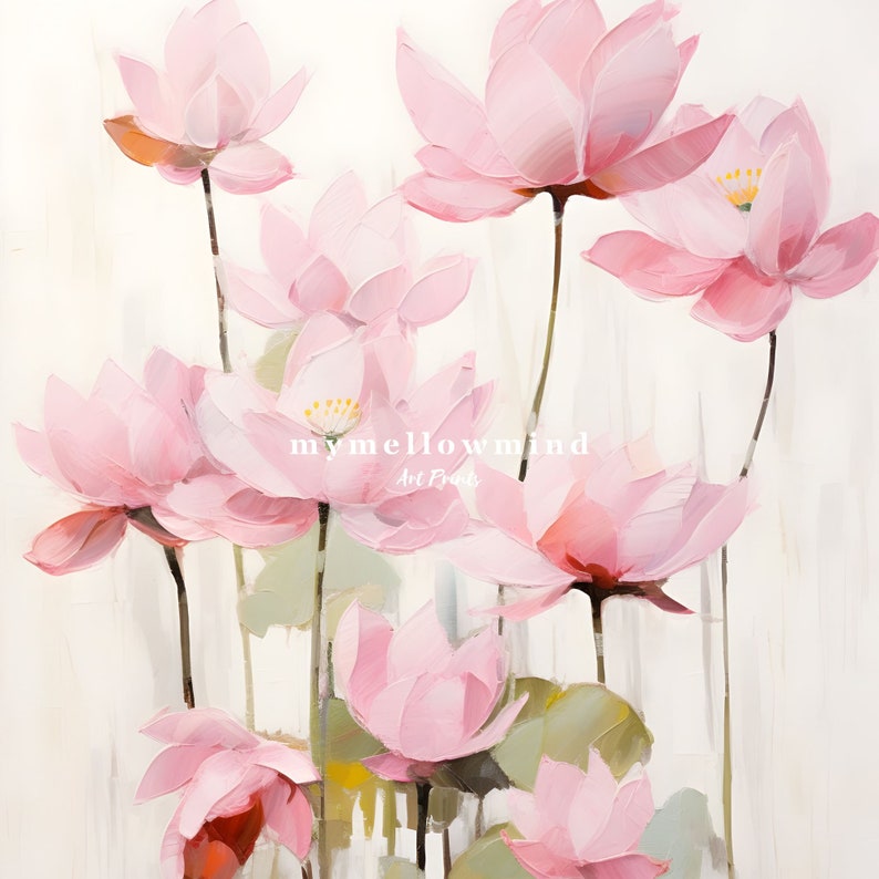 Pink Lotus Flower Art Print Set: Japandi Floral Wall Decor (digital ...