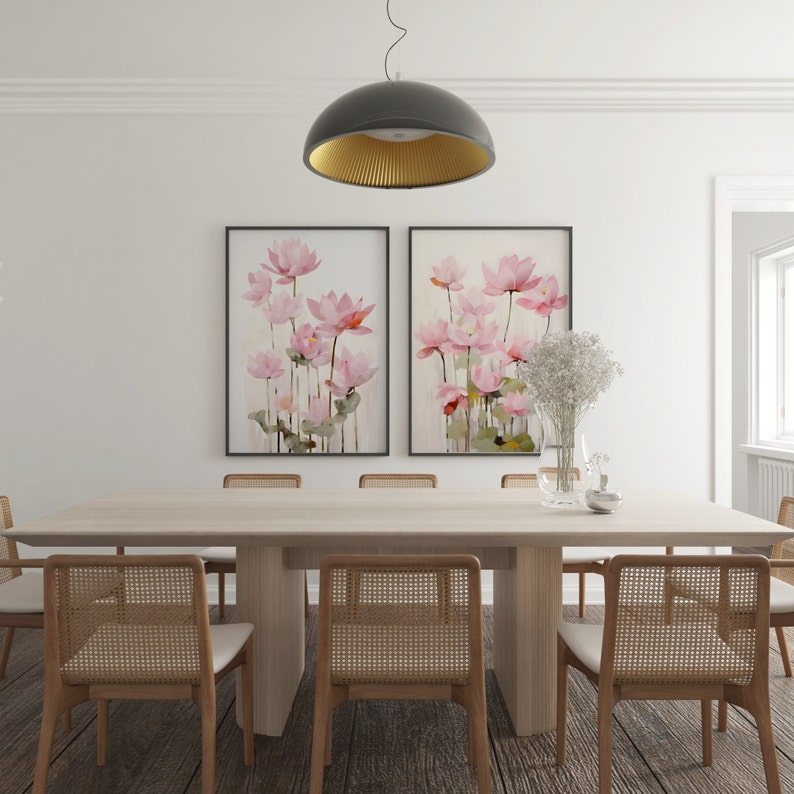 Pink Lotus Flower Art Print Set: Japandi Floral Wall Decor (digital ...