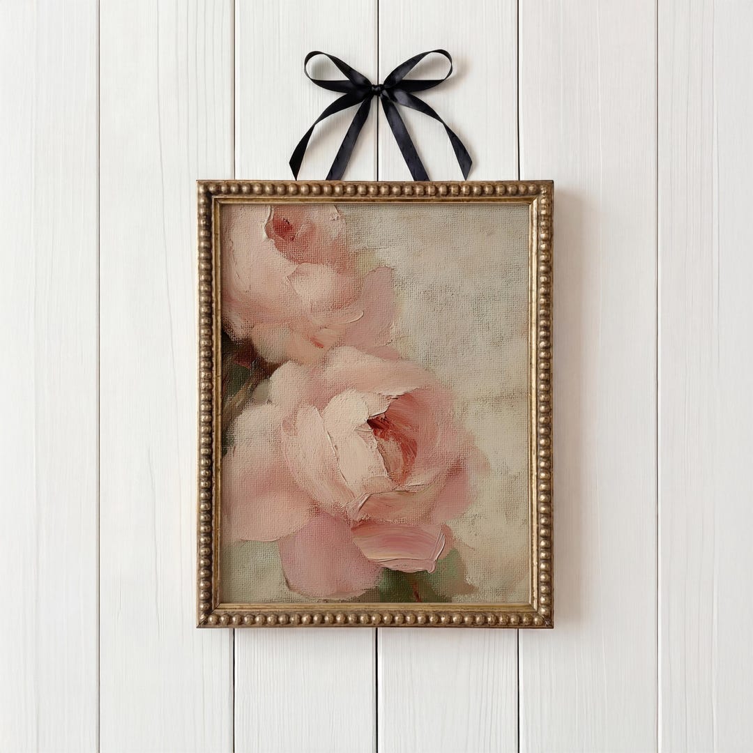 Vintage Roses Print Blush Pink Rose Oil Painting Romantic Flower ...