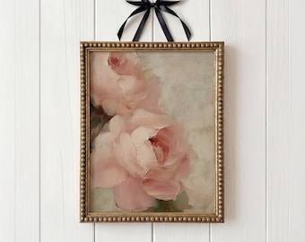 Vintage Roses Print Blush Pink Rose Oil Painting Romantic Flower Artwork Shabby Chic Printable Art Minimalist Rose Decor Print