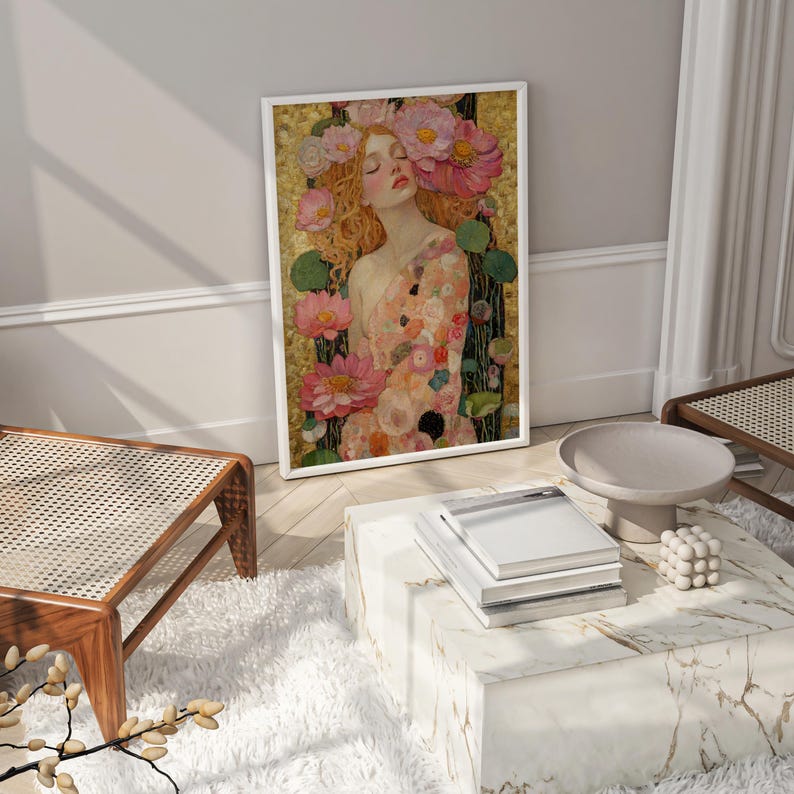 Goddess Art Print Gustav Klimt Inspired Artwork Boho Floral Wall Art ...