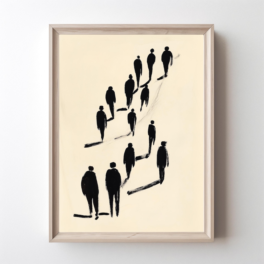 Minimalist Abstract People Art Print: Black and White Figures (digital
