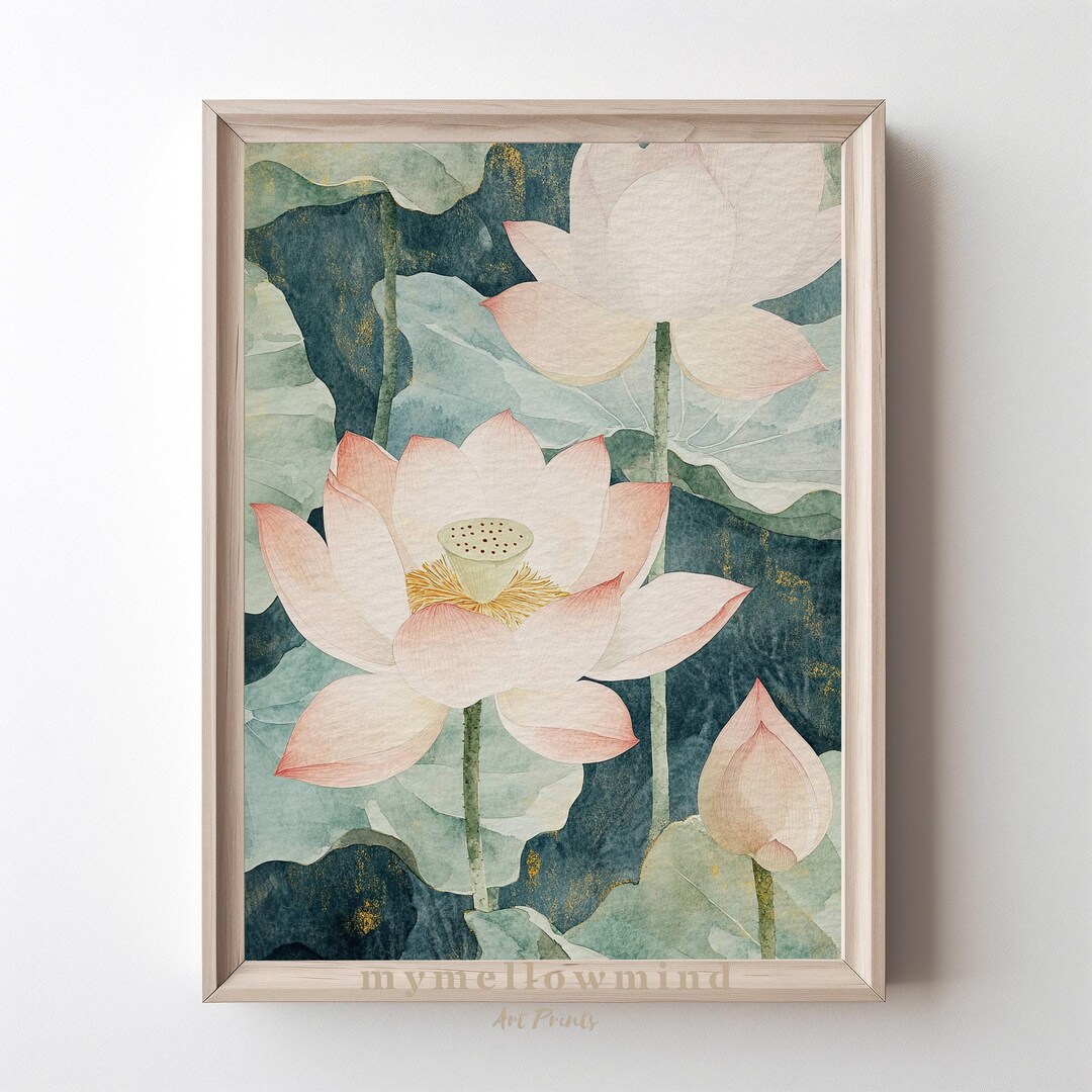 Pink Lotus Flowers Art Print Pink Floral Wall Art Lotus Blossom ...