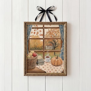 Accogliente arte autunnale, stampa per finestra autunnale, decorazione autunnale rustica con zucca, download digitale, zucca autunnale stampabile, accogliente decorazione autunnale, stile rustico