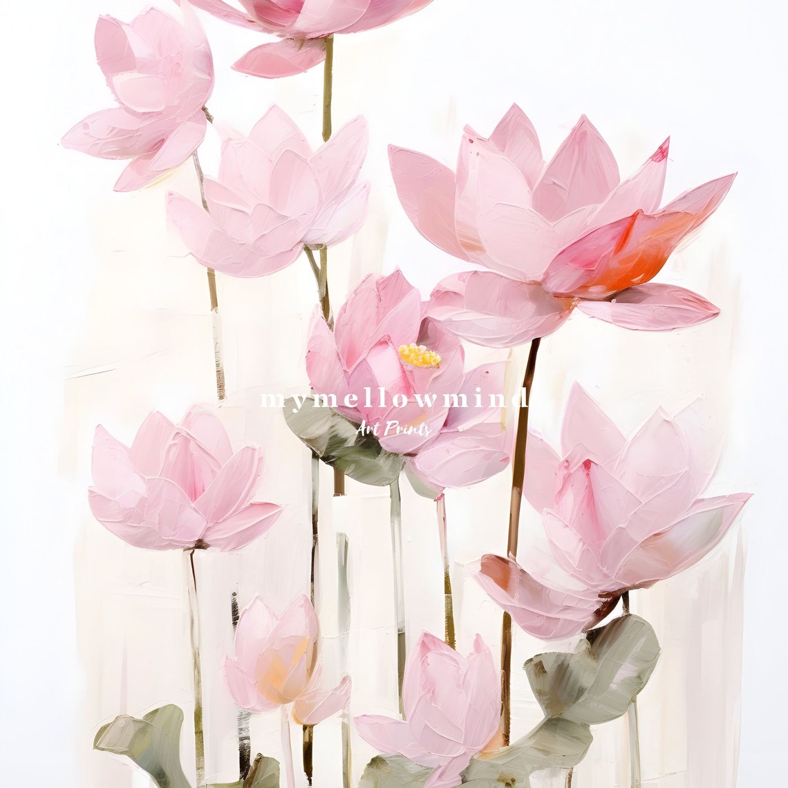 Pink Lotus Flower Art Print Set: Japandi Floral Wall Decor (digital ...