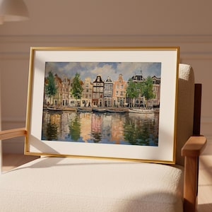 Impression d'art d'Amsterdam, décoration hollandaise, peinture d'Amsterdam, art mural imprimable d'Amsterdam, impression d'art paysage urbain, cadeau numérique d'Amsterdam