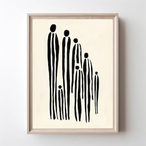 Pessoas abstratas minimalistas imprimem arte moderna em linha, pintura a óleo, pôster de família abstrata, arte de parede em preto e branco para sala de estar, arte moderna deco