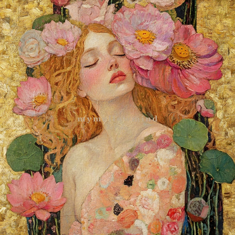 Goddess Art Print Gustav Klimt Inspired Artwork Boho Floral Wall Art ...