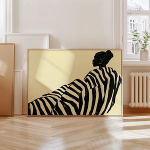 Modern Woman in Stripes Art Print Afrocentric Abstract Silhouette Art Woman in Black and White Stripes Print Contemporary Portrait Digital