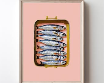 Sardines Art Print: Colorful Seafood Kitchen Decor (Digital Download)