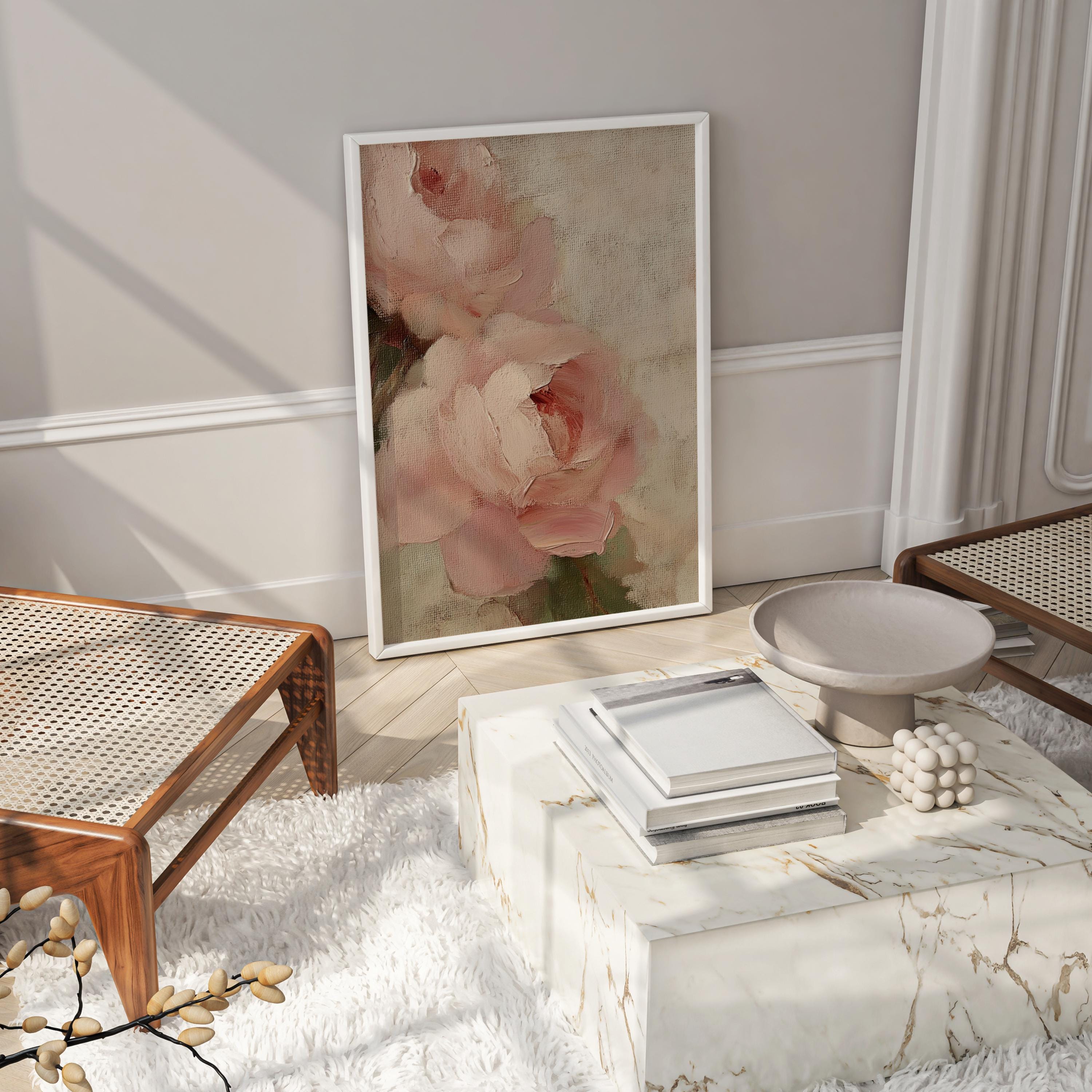 Vintage Roses Print Blush Pink Rose Oil Painting Romantic Flower ...