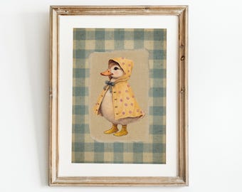Ente im Regenmantel Kinderzimmer Druck Vintage Cottagecore Wand Kunst Digital Download