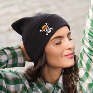 One Piece Skull Flag Symbol  Beanie Hat - Anime Manga Japanese Japan - Cartoon Illustration Design - Present Gift