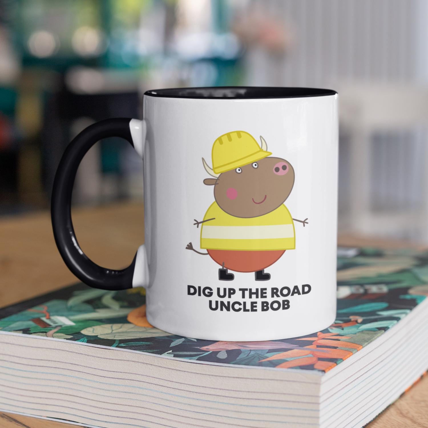 Personalised Mr Bull Tea Coffee Mug - Popular Kids Pig Cartoon Mr Bull Builder Unckle Family - Ideal Present Gift
