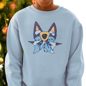 Blue Heela Australian Dog Bow Pullover Jumper - Kids Cartoon Show Xmas Party Christmas Festive - Present Gift
