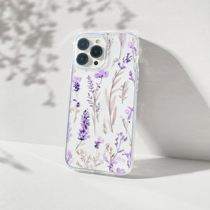 LAVENDELBLÜTEN | Lila Blumendruck-Design für iPhone 15 14 13 12 11, lila Blumen, lila Blumendruck, minimalistische Handyhülle