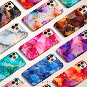 Bunte Marmor Hülle für iPhone 16 15 14 13 12 11, Samsung Galaxy S24 S23 Ultra, Marmor Aquarell Galaxie Handyhülle, Marmor iPhone 16 Hülle