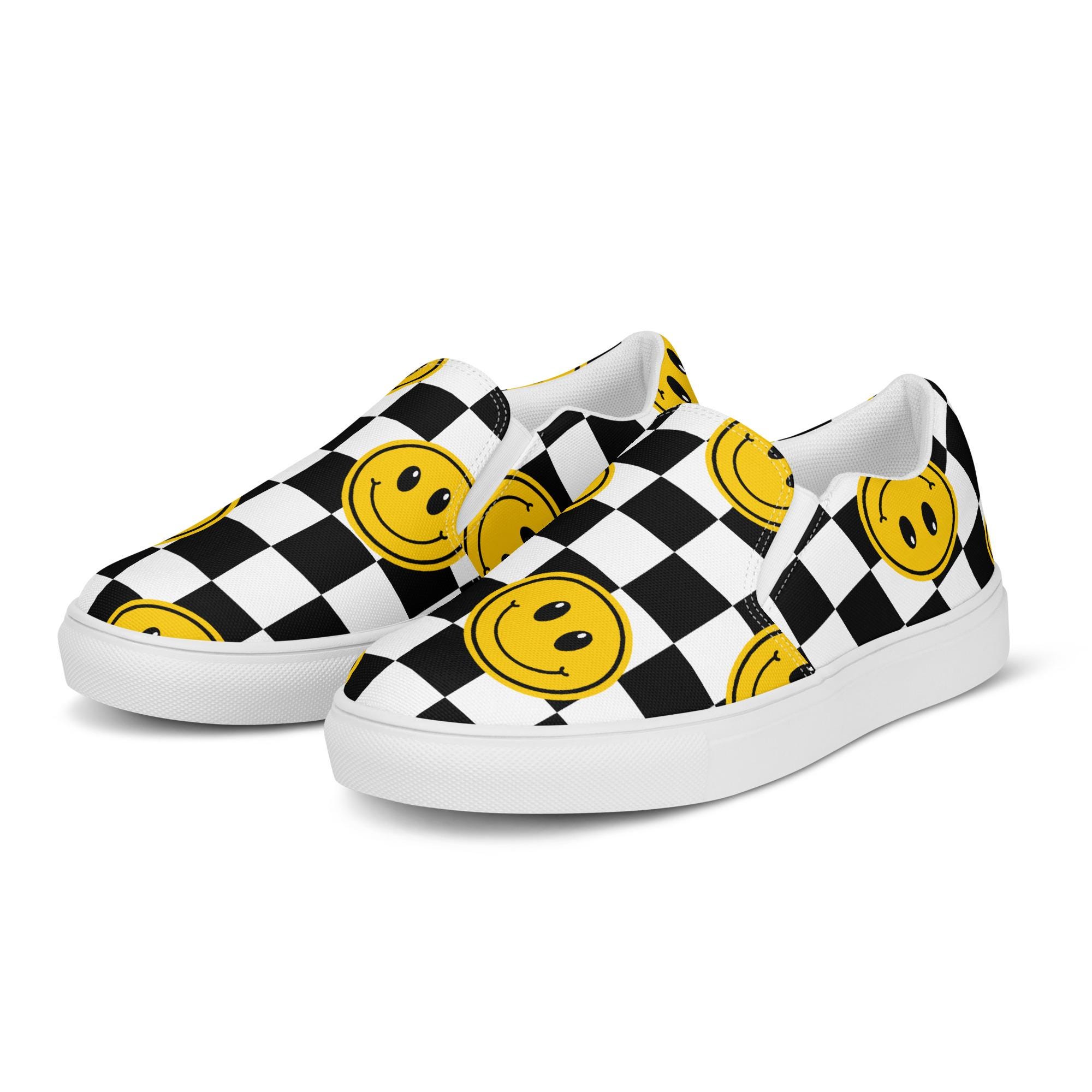 Smiley Face Checker Vans, Womens Checker Vans Slip Ons