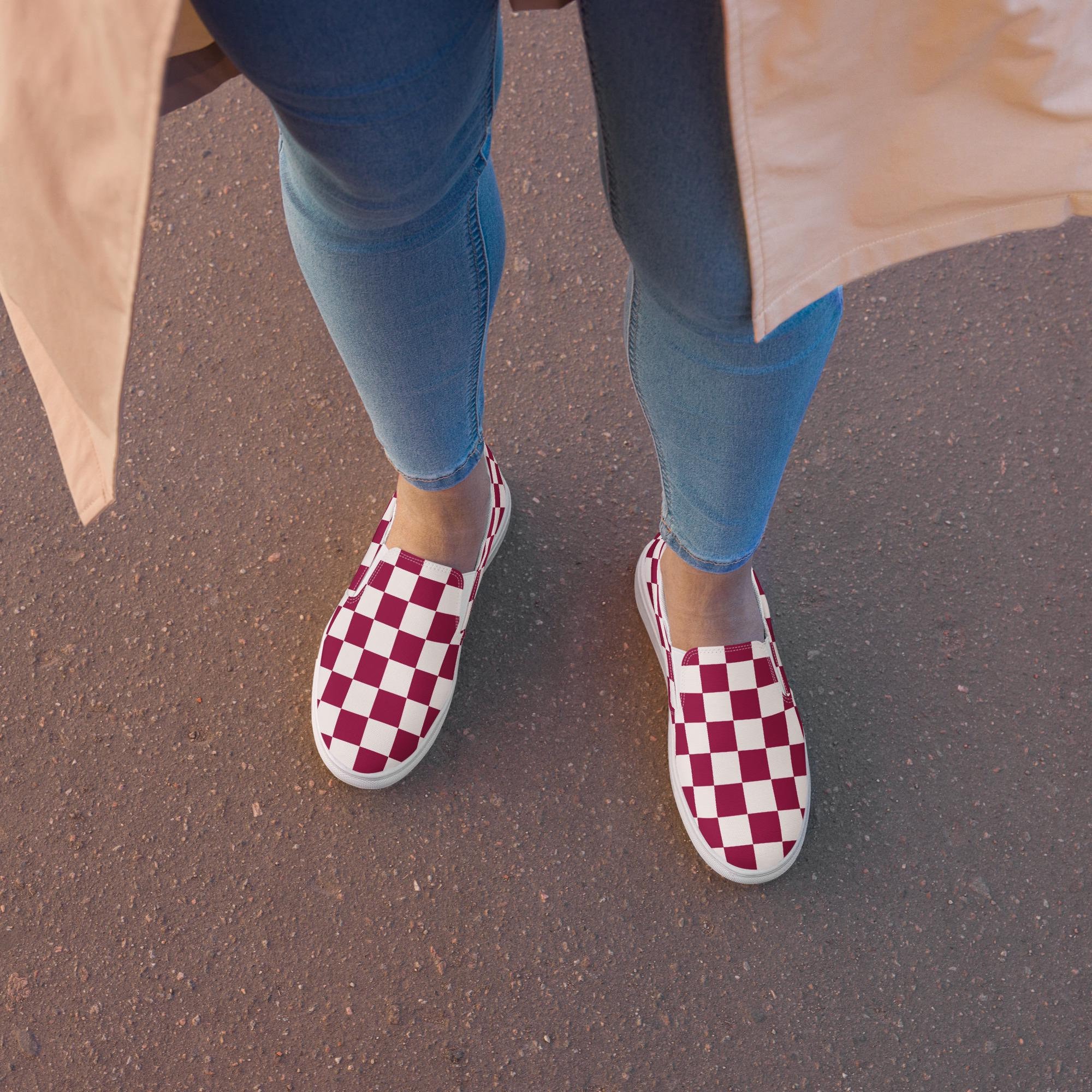 Maroon checkered slip on vans online