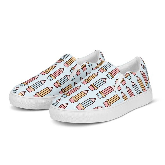 Cute Back to School Vans Style Slip on Shoes Teacher Edition Back to School Vans Slip on Shoes With Pencil Drawing Design Pencil Drawing Etsy