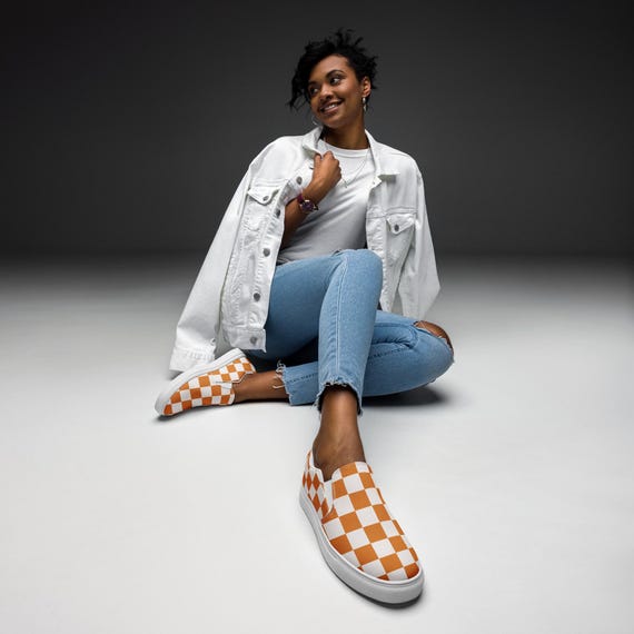 Checkered Vans Slip Ons Womens Outfit Orange Checker Vans