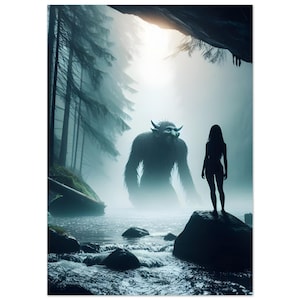 Unheimliche Fantasy Troll trifft Frau Poster - Dark Forest Kunstdruck, perfekt für Home Dekor