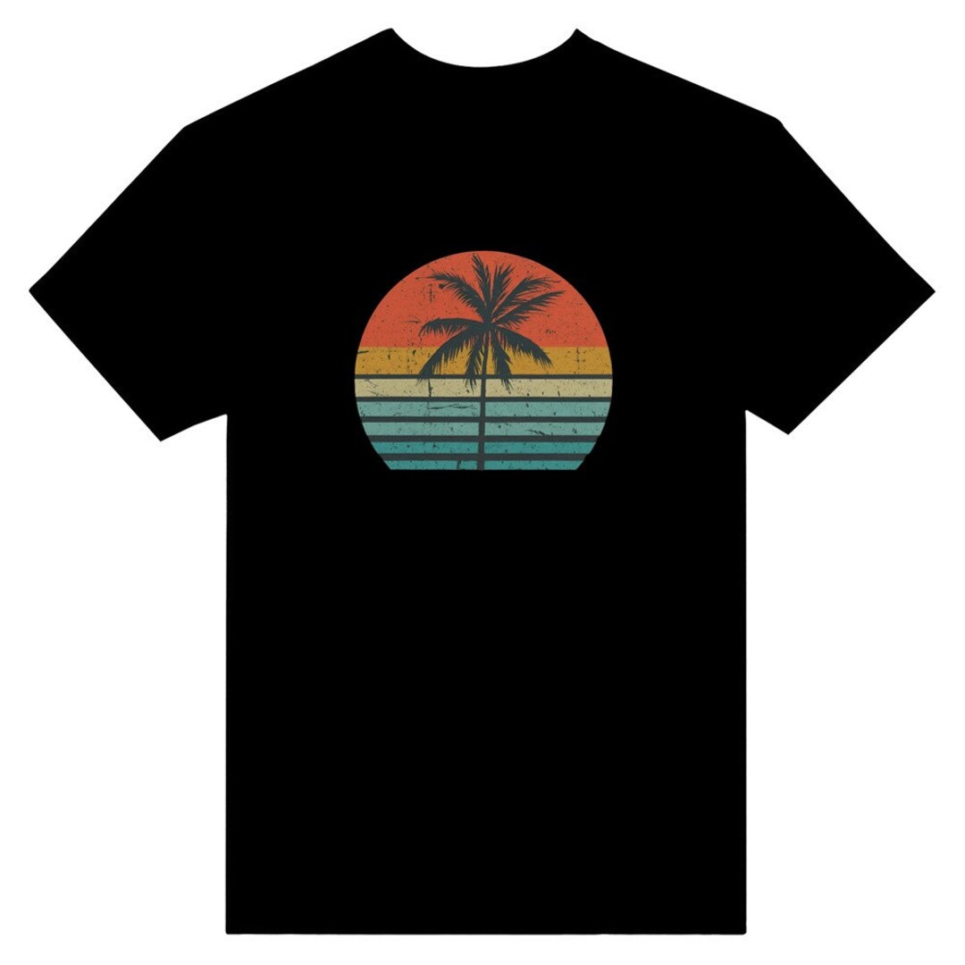 Retro Palm Tree Sunset T-shirt | Vintage Summer Beach Tee | Unisex ...