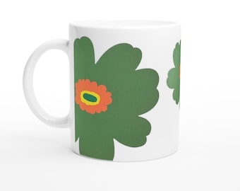 Caneca de flores - Caneca de cerâmica de 325ml - flores verdes, floral, flora, blume, blumen, canecas, xícara de café, xícaras
