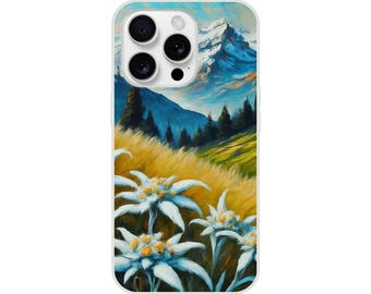 Funda para iPhone con diseño de flor de las nieves de los Alpes alemanes. Flexible y protectora. Regalo ideal.