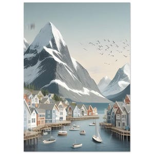 Poster fiordo e montagne scandinave / Design opaco premium / Stampa artistica per la decorazione della casa