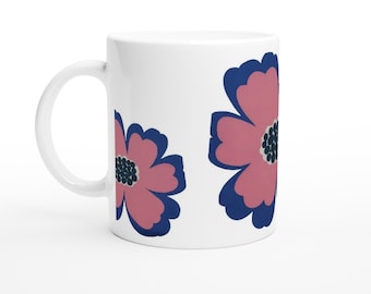 Caneca de flores - Caneca de cerâmica de 325ml - flores azuis e rosas, flora, floral, blume, blumen, xícara de café ou chá