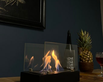 Handcrafted Black Walnut Tabletop Fire Pit: Smokeless Indoor Fireplace Wooden Christmas Gift