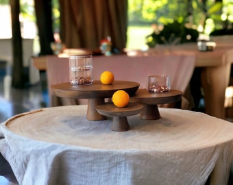 Walnut Cake Stand - Handcrafted Wood Cake Display for Weddings and Celebrations - Rustic, Elegant Centerpiece - Set of 3 - Mother’s Day